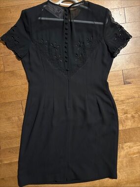 Women's Black Midi Dress with Floral Cutwork Detail Back
